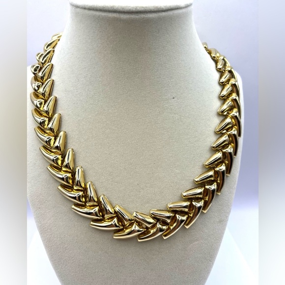 Chic Chevron Gold Tone Necklace Chunky Statement Big Bold Necklace - Picture 1 of 12